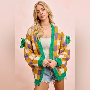 BiBi Mardigras Checker Board Front Open Cardigan